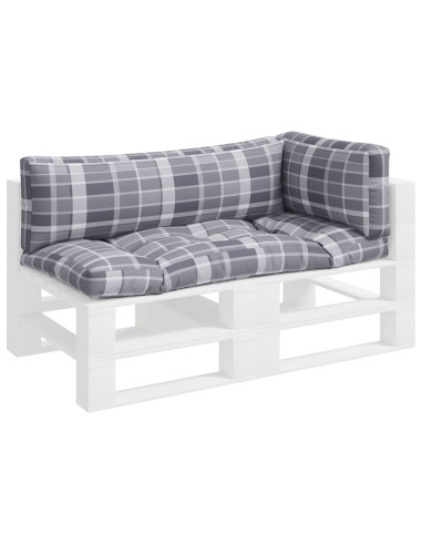 Cuscini per Pallet 3 pz a Quadri Grigi in Tessuto