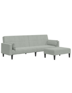 Divano Letto a 2 Posti con Poggiapiedi Grigio Chiaro in Velluto