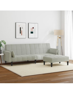 Divano Letto a 2 Posti con Poggiapiedi Grigio Chiaro in Velluto 2