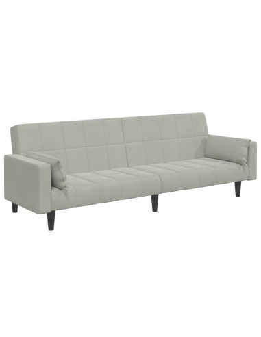 Divano Letto a 2 Posti con Poggiapiedi Grigio Chiaro in Velluto
