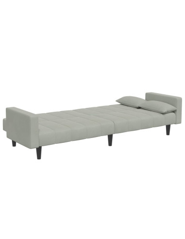 Divano Letto a 2 Posti con Poggiapiedi Grigio Chiaro in Velluto