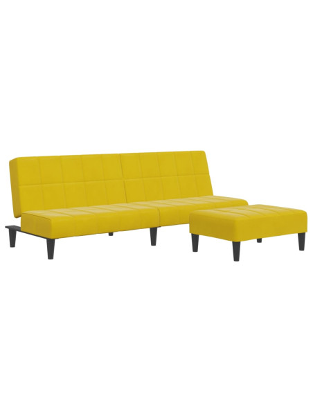 Divano Letto 2 Posti con Sgabello Giallo in Velluto