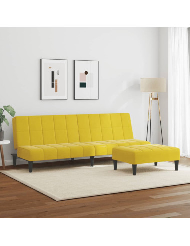 Divano Letto 2 Posti con Sgabello Giallo in Velluto