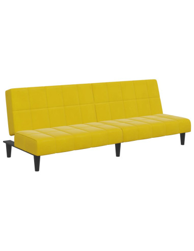 Divano Letto 2 Posti con Sgabello Giallo in Velluto