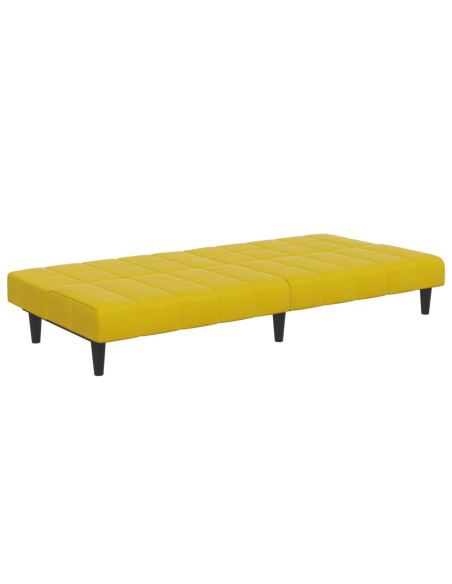 Divano Letto 2 Posti con Sgabello Giallo in Velluto
