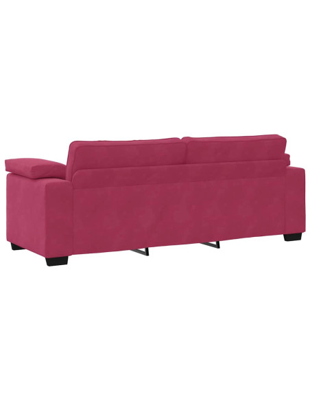 Set di Divani 3 pz con Cuscini Rosso Vino in Velluto