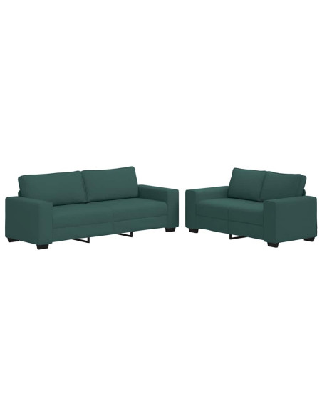 Set di Divani 2 pz con Cuscini Verde scuro in Tessuto