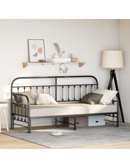 Struttura per Letto Giorno con Letto Estraibile  Nera 75x190 cm in Acciaio