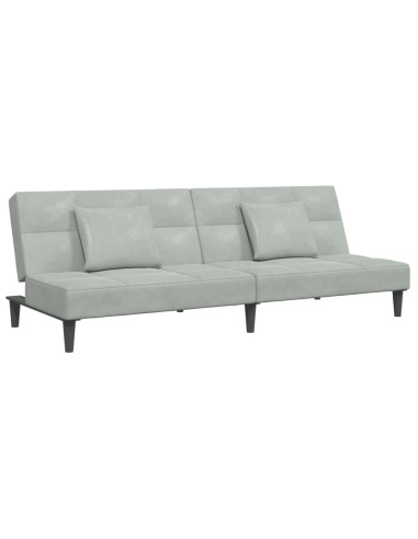 Divano Letto a 2 Posti con Poggiapiedi Grigio Chiaro in Velluto