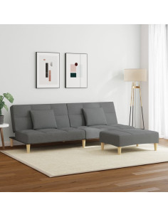 Divano Letto 2 Posti con Poggiapiedi Grigio Scuro in Tessuto 2