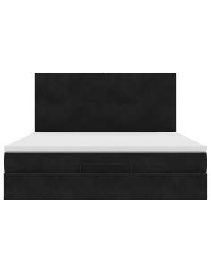 Struttura Letto Pouf con Materassi Nero 160x200 cm in Velluto