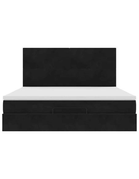 Struttura Letto Pouf con Materassi Nero 160x200 cm in Velluto