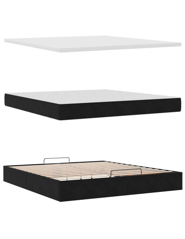 Struttura Letto Pouf con Materassi Nero 160x200 cm in Velluto