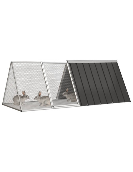 Gabbia per Conigli Antracite 201,5x80,5x71 cm Acciaio Zincato