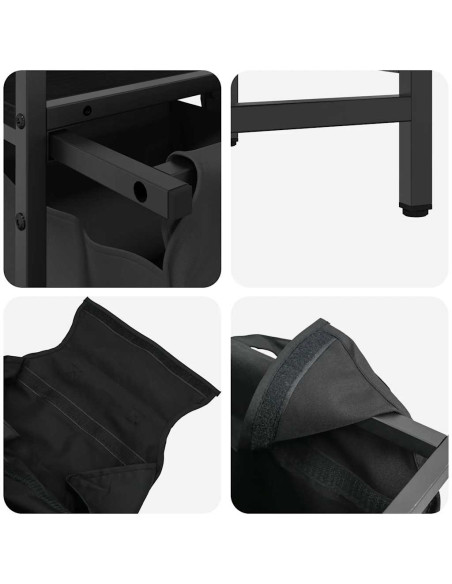 Cesto per la Biancheria 3 Scomparti con Ripiano Rovere Nero