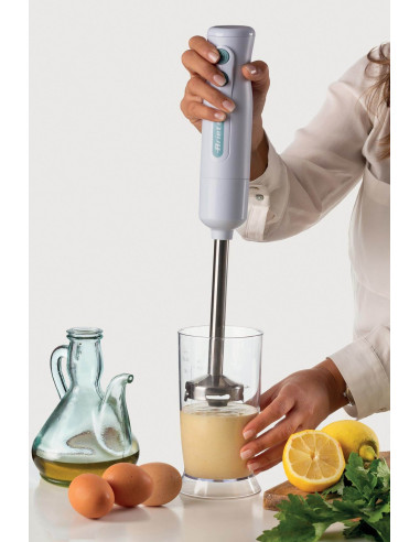 Ariete 601 Frullatore a Immersione con tritatutto, 700 W, 2 velocità, Lama in acciaio inox, Gamba removibile, Bicchiere traspar