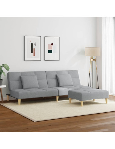 Divano Letto a 2 Posti con Poggiapiedi Grigio Chiaro in Tessuto