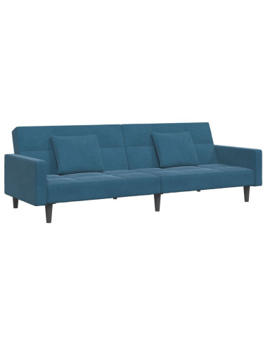 Divano Letto 2 Posti con Poggiapiedi Blu in Velluto