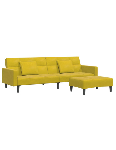 Divano Letto 2 Posti con Sgabello Giallo in Velluto