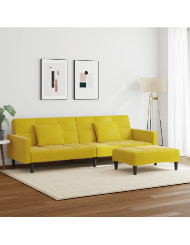 Divano Letto 2 Posti con Sgabello Giallo in Velluto