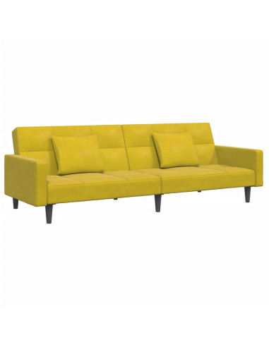 Divano Letto 2 Posti con Sgabello Giallo in Velluto