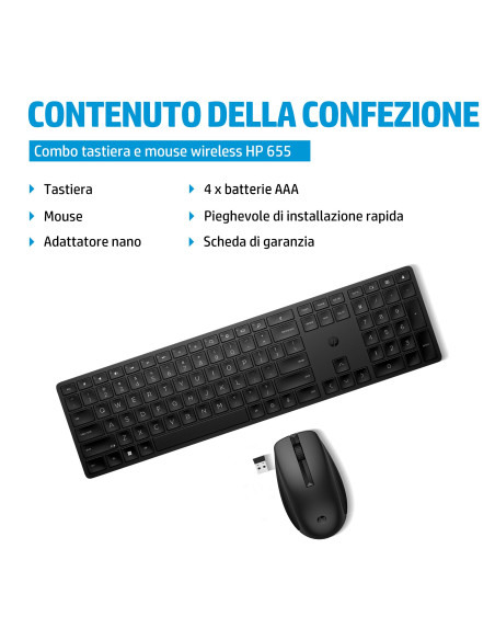 HP Tastiera e mouse wireless combinati 655
