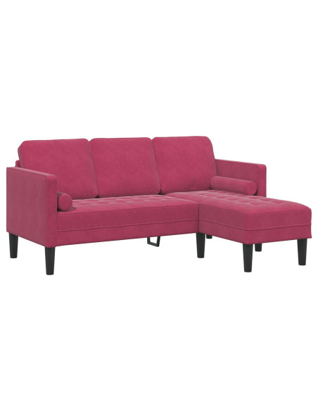 Divano 3 Posti con Chaise L-shaped Rosso Vino 160 cm in Velluto