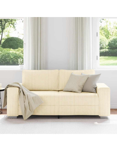 Divano Divanetto Crema 140 cm Tessuto di Velluto a Coste