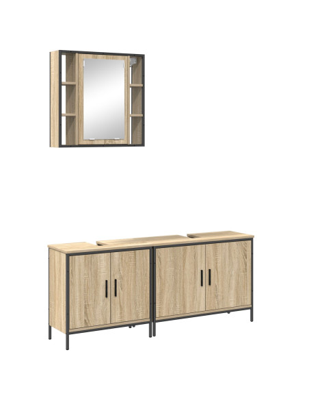 Set di Mobili da Bagno a 3 Pezzi  in Rovere Sonoma Legno Ingegnerizzato
