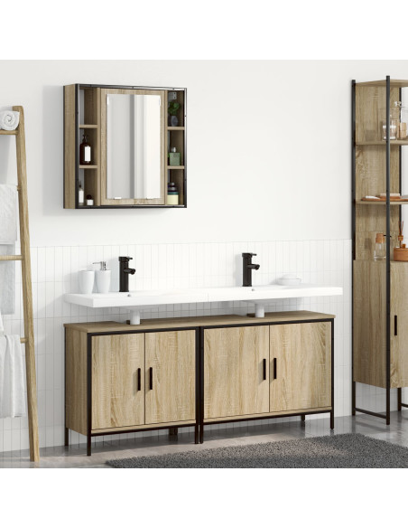 Set di Mobili da Bagno a 3 Pezzi  in Rovere Sonoma Legno Ingegnerizzato