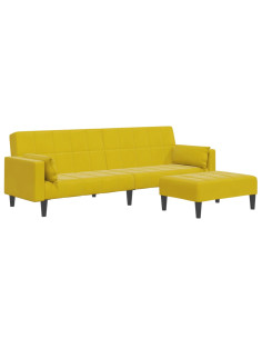 Divano Letto 2 Posti con Sgabello Giallo in Velluto