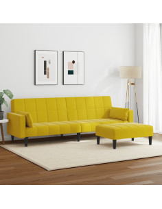 Divano Letto 2 Posti con Sgabello Giallo in Velluto 2