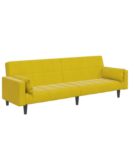 Divano Letto 2 Posti con Sgabello Giallo in Velluto