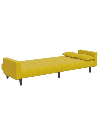 Divano Letto 2 Posti con Sgabello Giallo in Velluto
