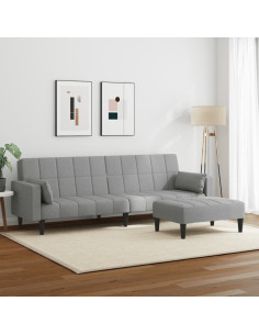 Divano Letto a 2 Posti con Poggiapiedi Grigio Chiaro in Tessuto 2