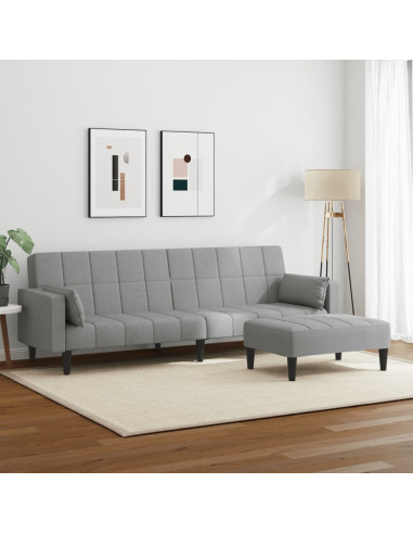 Divano Letto a 2 Posti con Poggiapiedi Grigio Chiaro in Tessuto