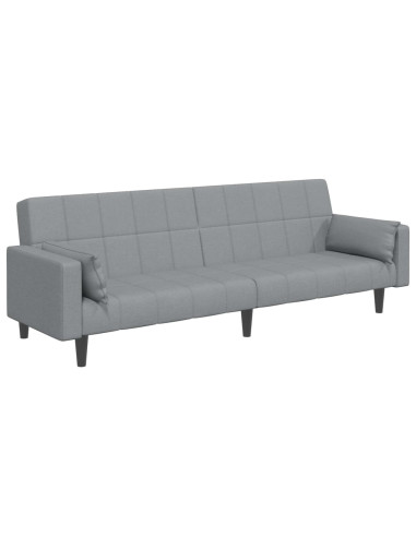 Divano Letto a 2 Posti con Poggiapiedi Grigio Chiaro in Tessuto
