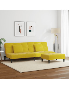 Divano Letto 2 Posti con Sgabello Giallo in Velluto 2