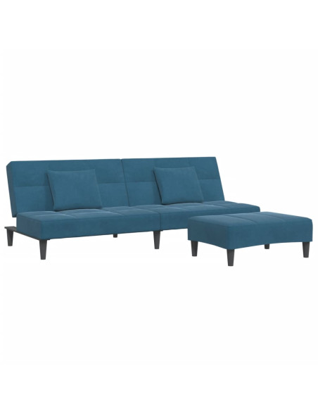 Divano Letto 2 Posti con Poggiapiedi Blu in Velluto