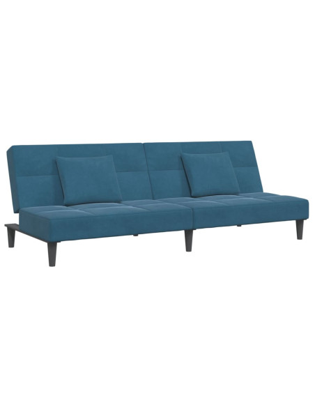 Divano Letto 2 Posti con Poggiapiedi Blu in Velluto