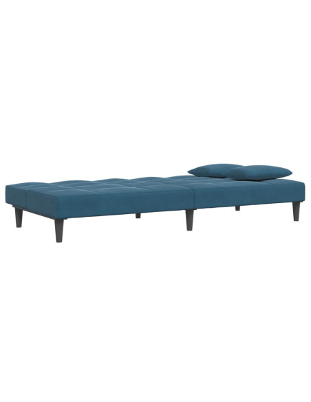 Divano Letto 2 Posti con Poggiapiedi Blu in Velluto
