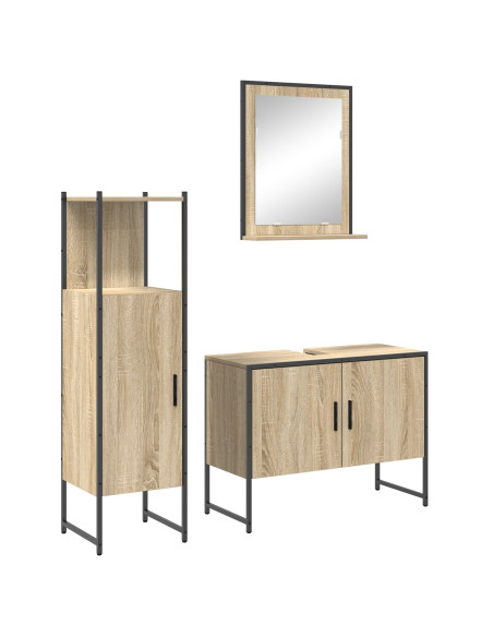 Set di Mobili da Bagno  in 3 Pezzi Rovere Chiaro Legno Ingegnerizzato, Specchio da Bagno  con Mensola Rovere Chiaro 50x12x60 cm 