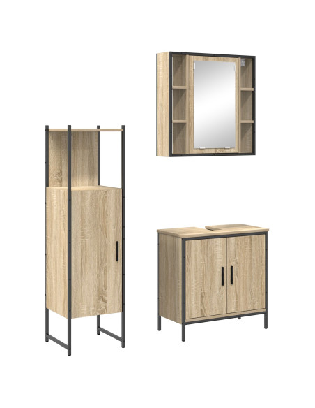 Set di mobili da bagno  3 pezzi Rovere Sonoma in legno ingegnerizzato
