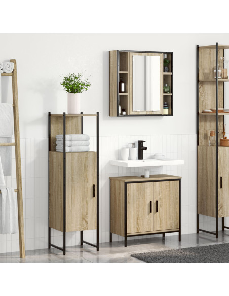 Set di mobili da bagno  3 pezzi Rovere Sonoma in legno ingegnerizzato