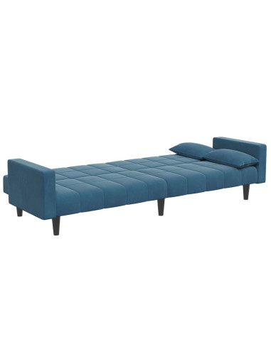 Divano Letto 2 Posti con Poggiapiedi Blu in Velluto