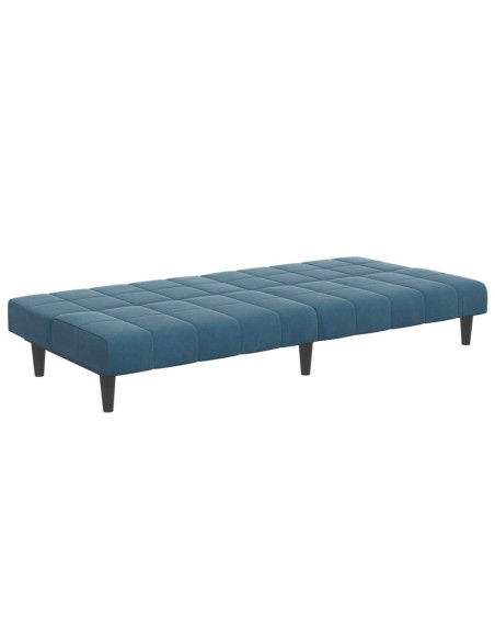 Divano Letto 2 Posti con Poggiapiedi Blu in Velluto