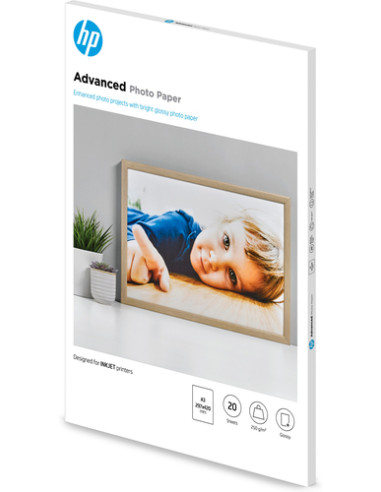 HP Carta fotografica Advanced, lucida, 250 g/m2, A3 (297 x 420 mm), 20 fogli