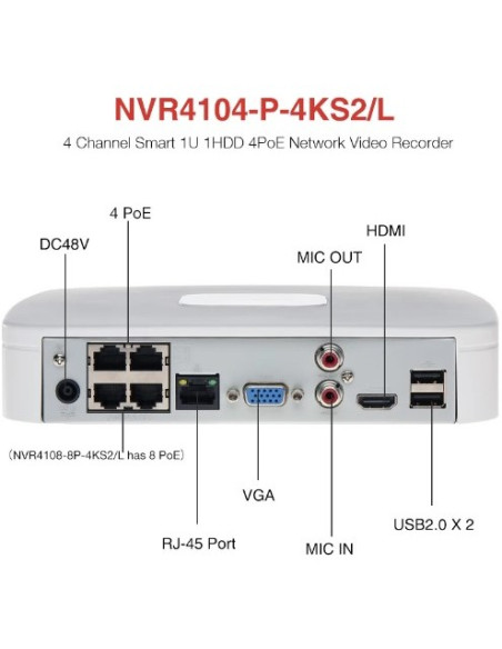 NVR 8CH 12MP 960GB 4POE VGA+HDMI LAN EPTZ USB2 H265+