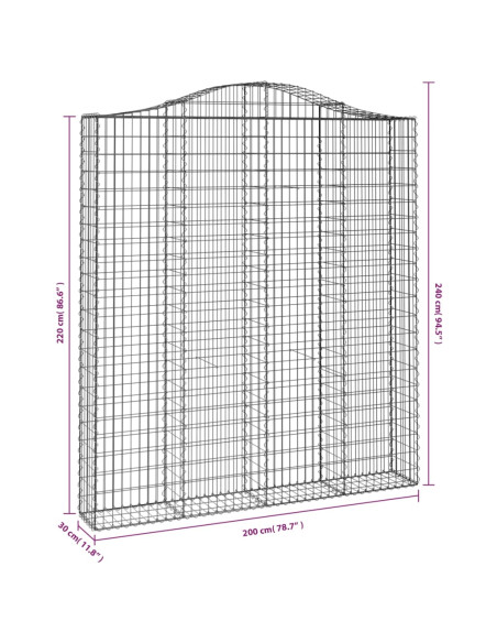 Cesti Gabbioni ad Arco 12 pz 200x30x220/240 cm Ferro Zincato