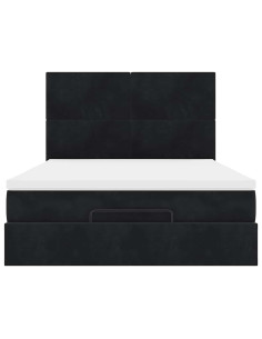 Struttura Letto Pouf con Materassi Nero 140x200 cm in Velluto 2